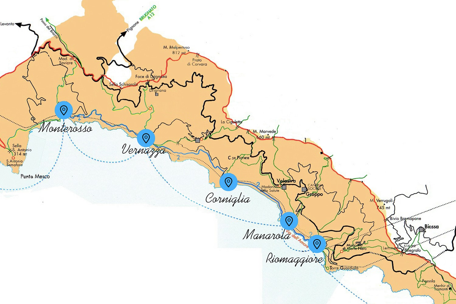 cinque terre in 3 days what to do map