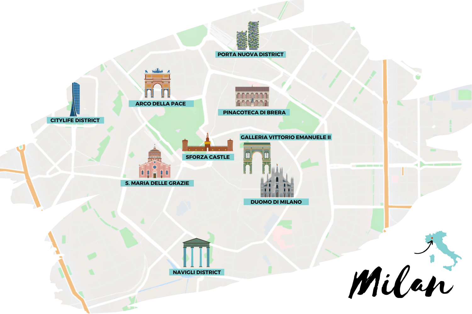 Milan Tourist Map Things to Do Day Itinerary