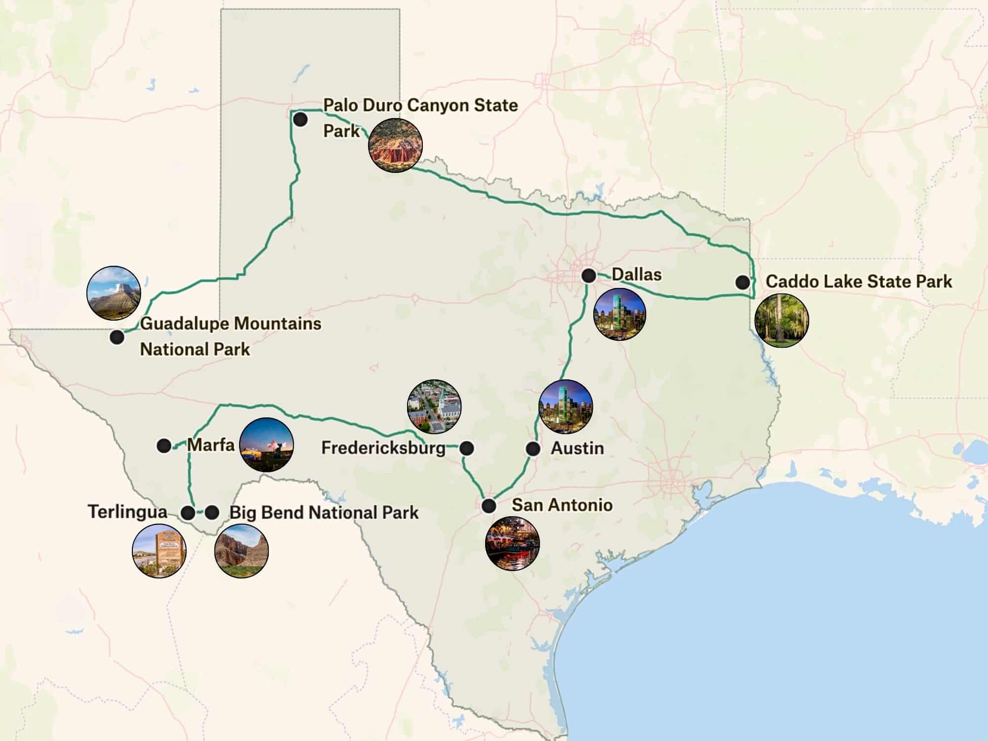 Best places to visit in Texas map