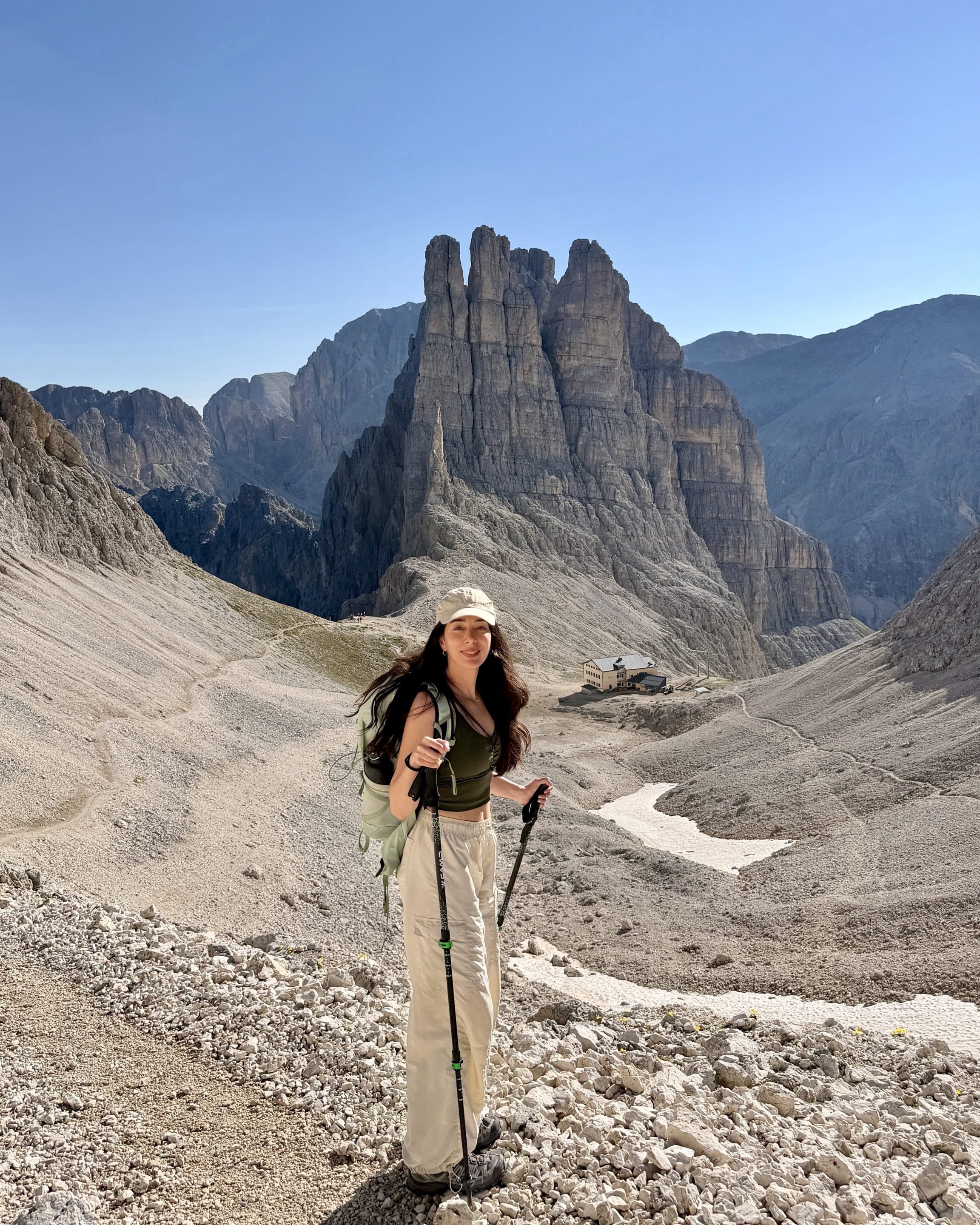 Vajolet towers hike Dolomites 12 Vajolet towers hike Dolomites girl posing best viewpoint