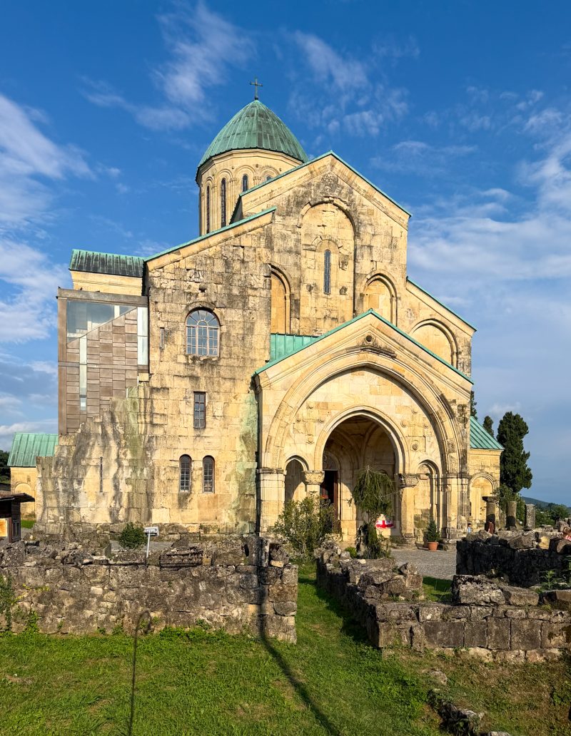 Bagrati Cathedral and its ruined bell tower on Ukimerioni Hill in Kutaisi, Georgia