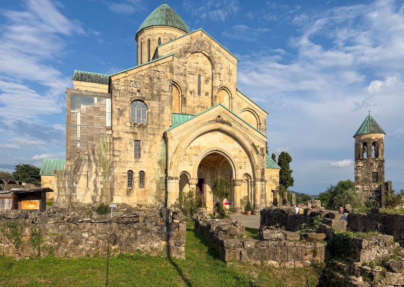 Bagrati Cathedral and its ruined bell tower on Ukimerioni Hill in Kutaisi, Georgia