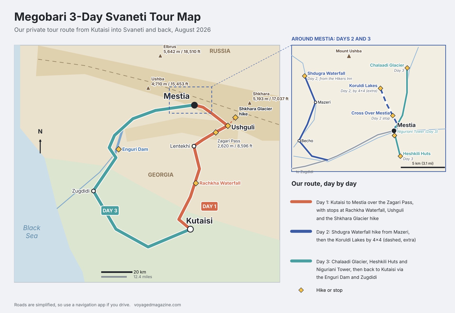 Megobari Tour Svaneti 3 Day Itinerary Map Megobari Tour Svaneti 3 Day Itinerary Map