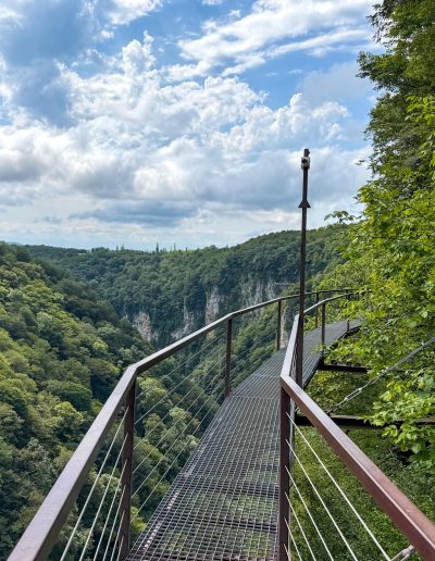 Suspended steel skywalk at Okatse Canyon