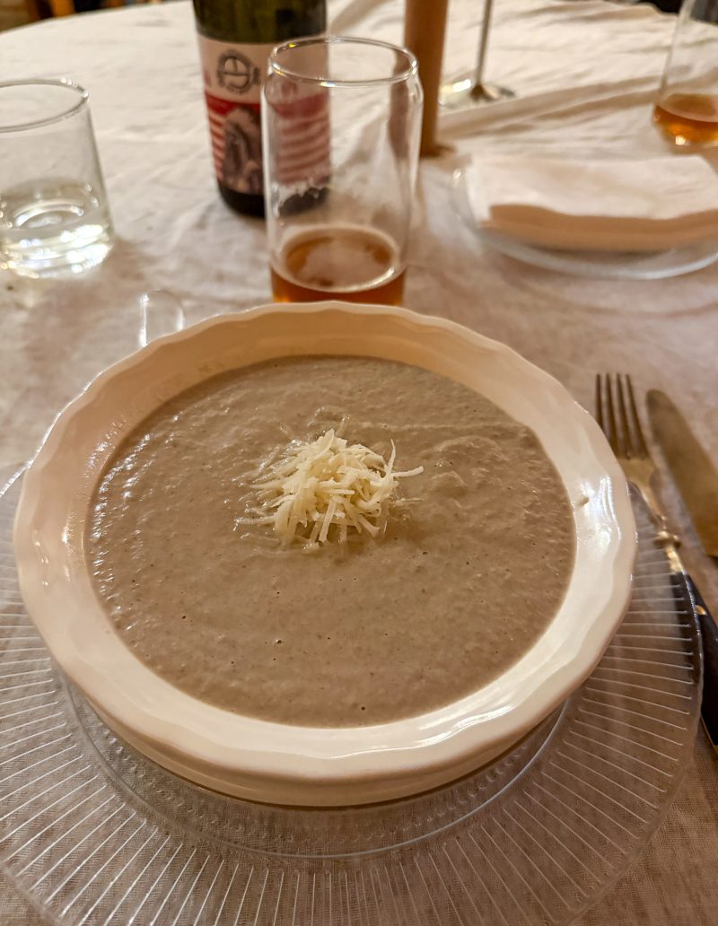 Mushroom soup at Sisters, with a local craft beer from Tskaltubo